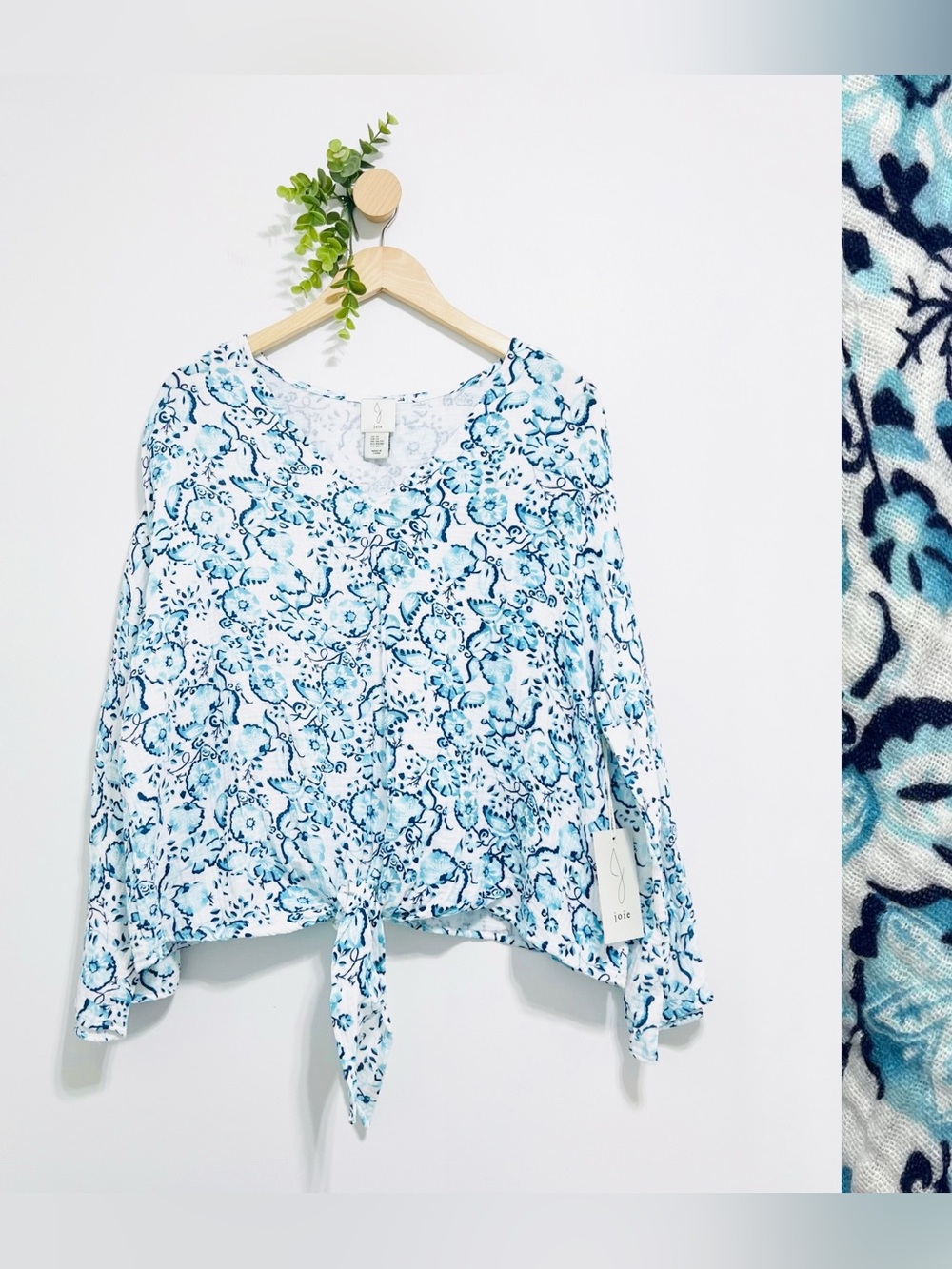 Joie NWT Blue White 100% Cotton Floral Boho Summer Blouse